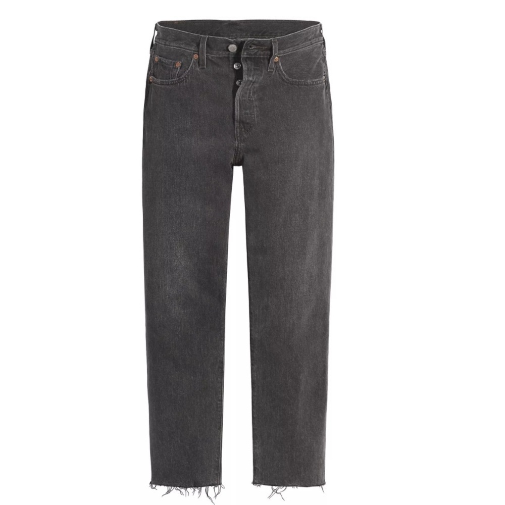 LEVI’S 501 CROPPED BUTTON FLY GET OFF MY CLOUD RAW HEM JEANS BLACK 28